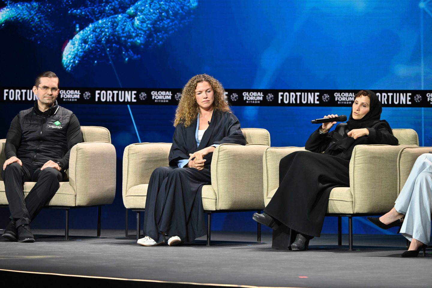 031
FORTUNE GLOBAL FORUM
Riyadh, Saudi Arabia
Sunday, October 26, 2025
5:00-5:25
LIVING BETTER, LONGER: A SOCIAL AND ECONOMIC IMPERATIVE 
Life expectancy has doubled over the past century and continues to grow. By 2050, the number of people over age 60 will double worldwide, and those over 80 will triple. Closing the gap between how long we live and how well we live is one of the defining challenges of our time. Hear from global health leaders on how their organizations are tackling this challenge from multiple angles: Advancing breakthroughs in longevity science, developing devices that preserve mobility and independence, and reimagining health systems to support an aging population. Their perspectives reveal how innovation can reshape the future of healthy, active living worldwide.
H.R.H. Princess Dr. Haya bint Khaled bin Bandar Al Saud, Senior Vice President of Research, Hevolution
Sophie Smith, Founder and CEO, NABTA Health
Alex Zhavoronkov, Founder and CEO, Insilco Medicine 
Moderator: Ellie Austin, Fortune
Photograph by Stuart Isett/Fortune