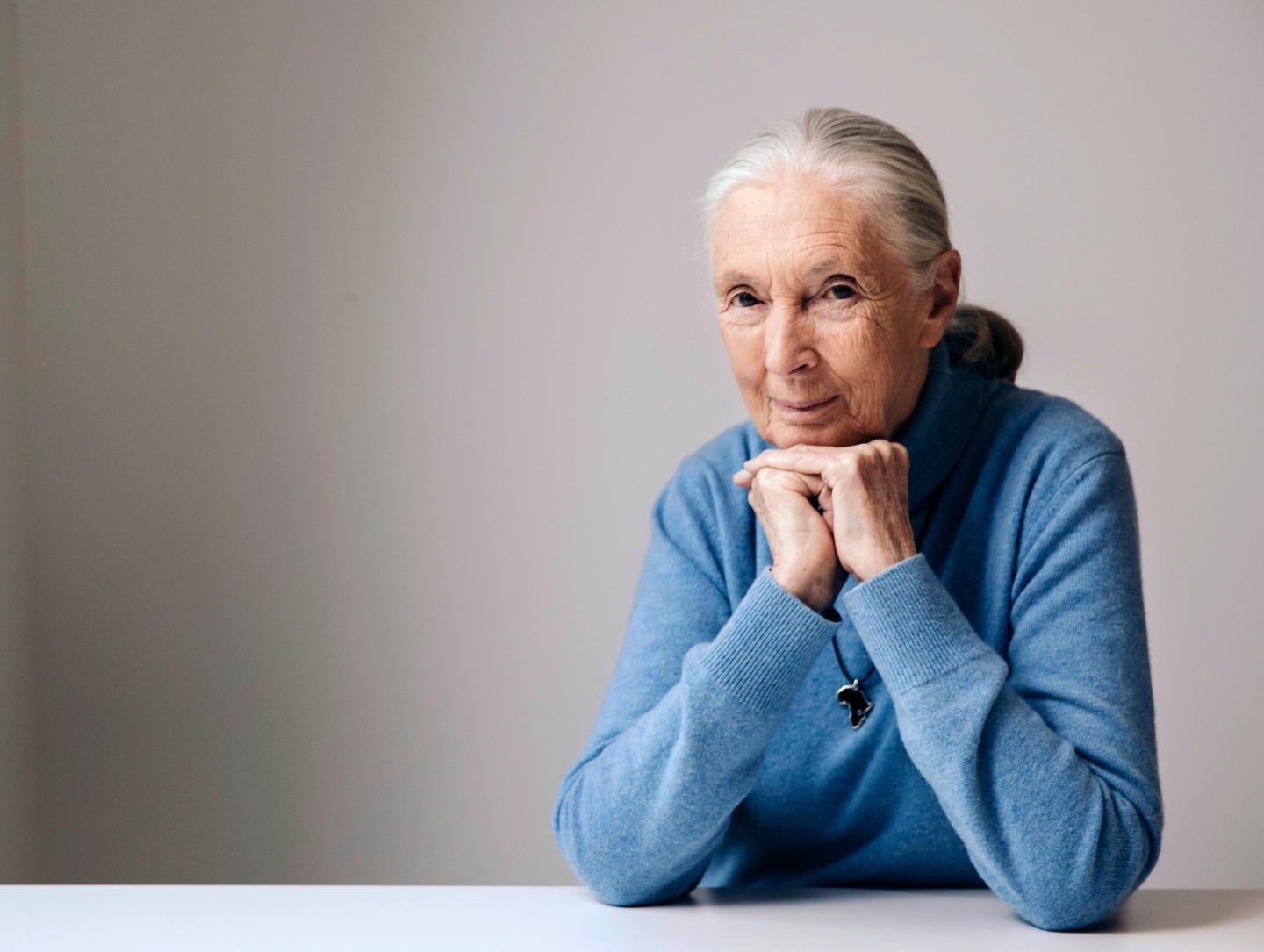 British primatologist, ethologist, and anthropologist Jane Goodall poses for a portrait in New York to promote the Disneynature film, "Born in China", April 7, 2017.