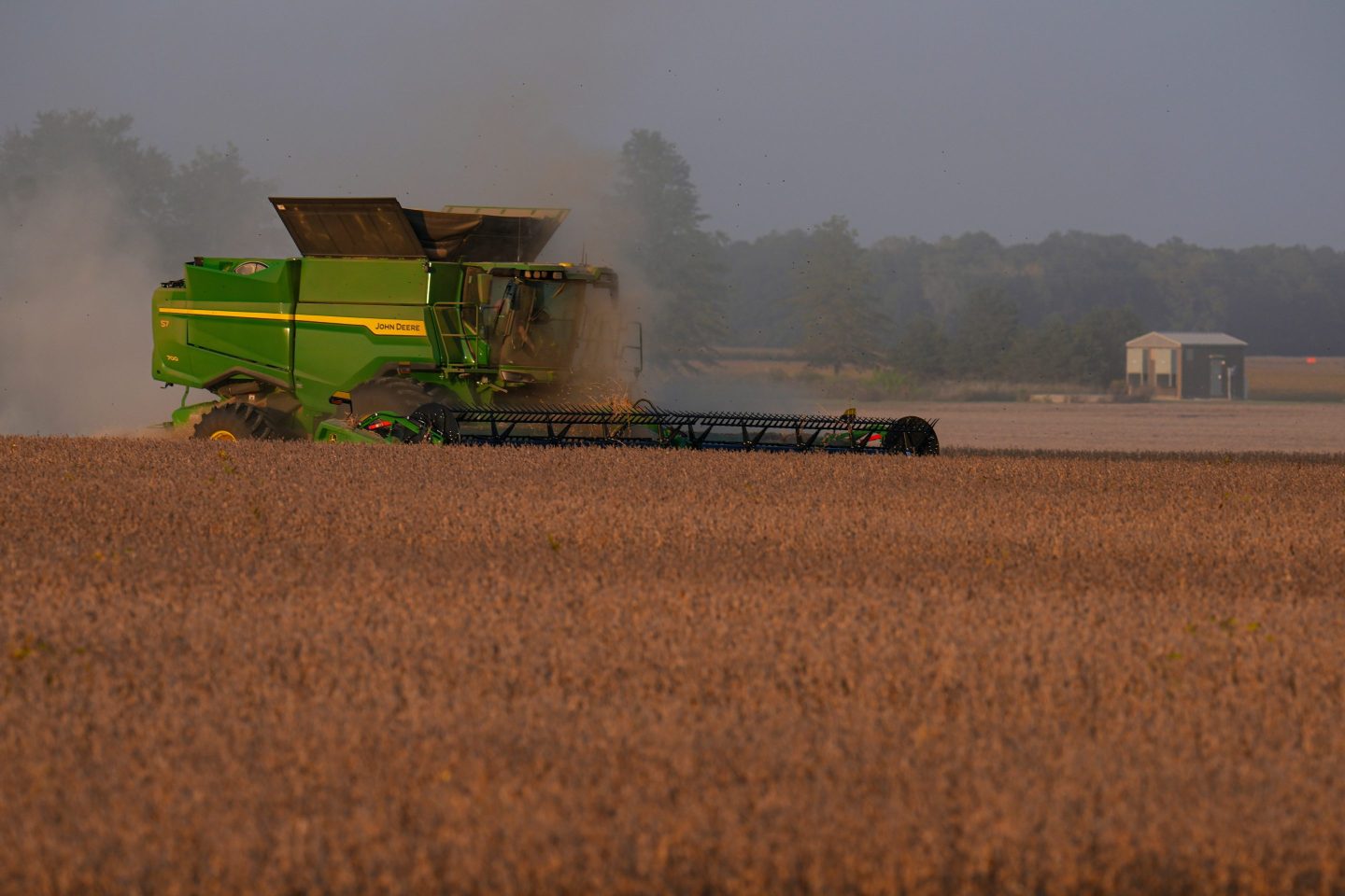 Soybeans are harvested on the Warpup Farm in Warren, Ind., on Sept. 17.