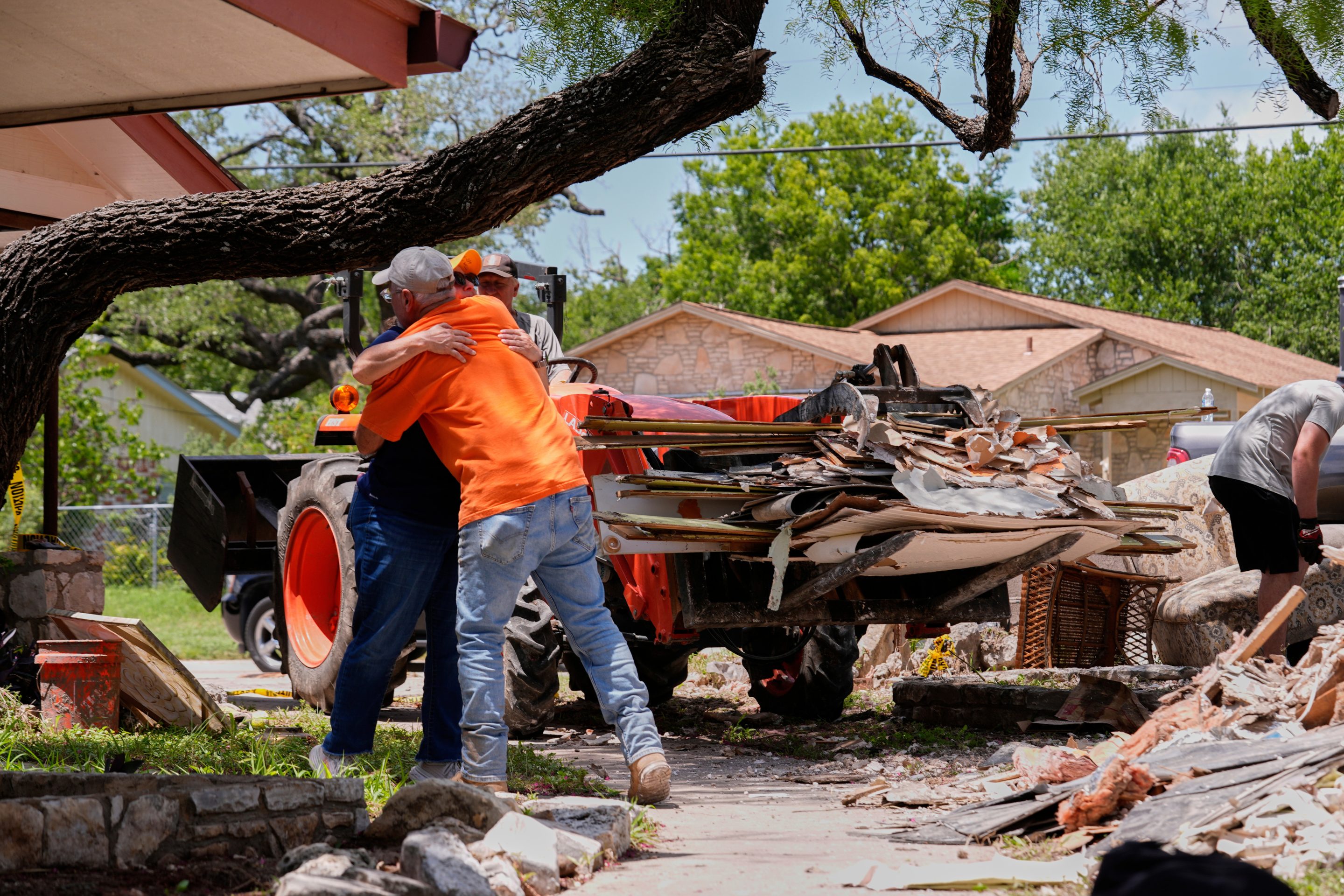 Homes damaged from flash floods along the Guadalupe River in Kerrville, Texas.