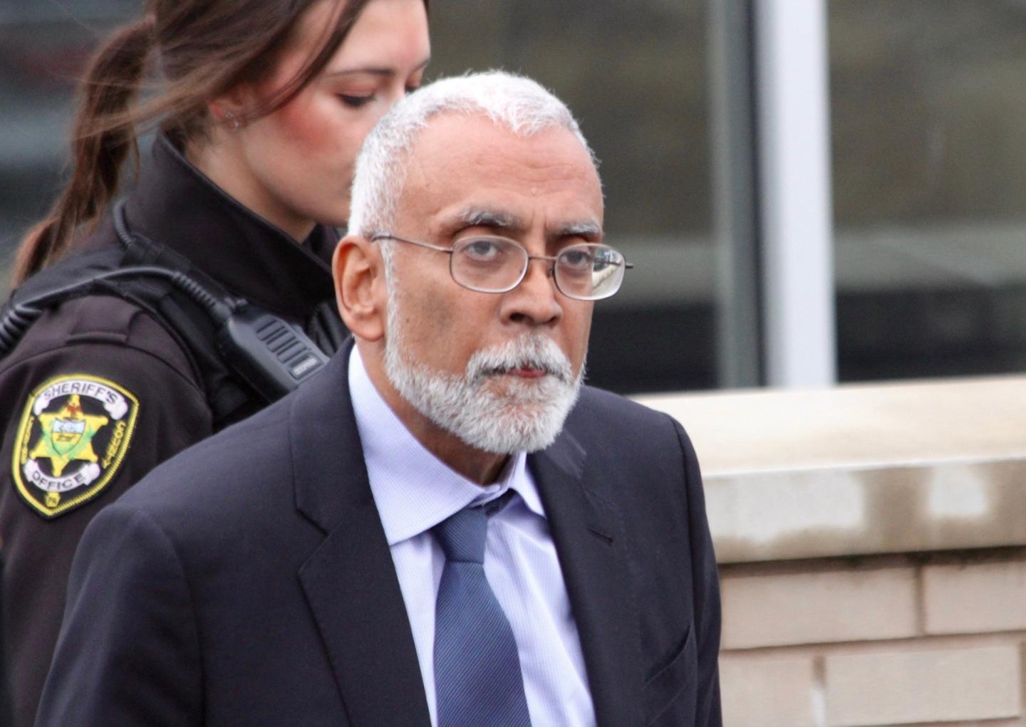 Subramanyam “Subu” Vedam walks outside the Centre County Courthouse in Bellefonte, Pa, on Feb. 6, 2025, during a hearing over new evidence uncovered in his 1983 murder case.