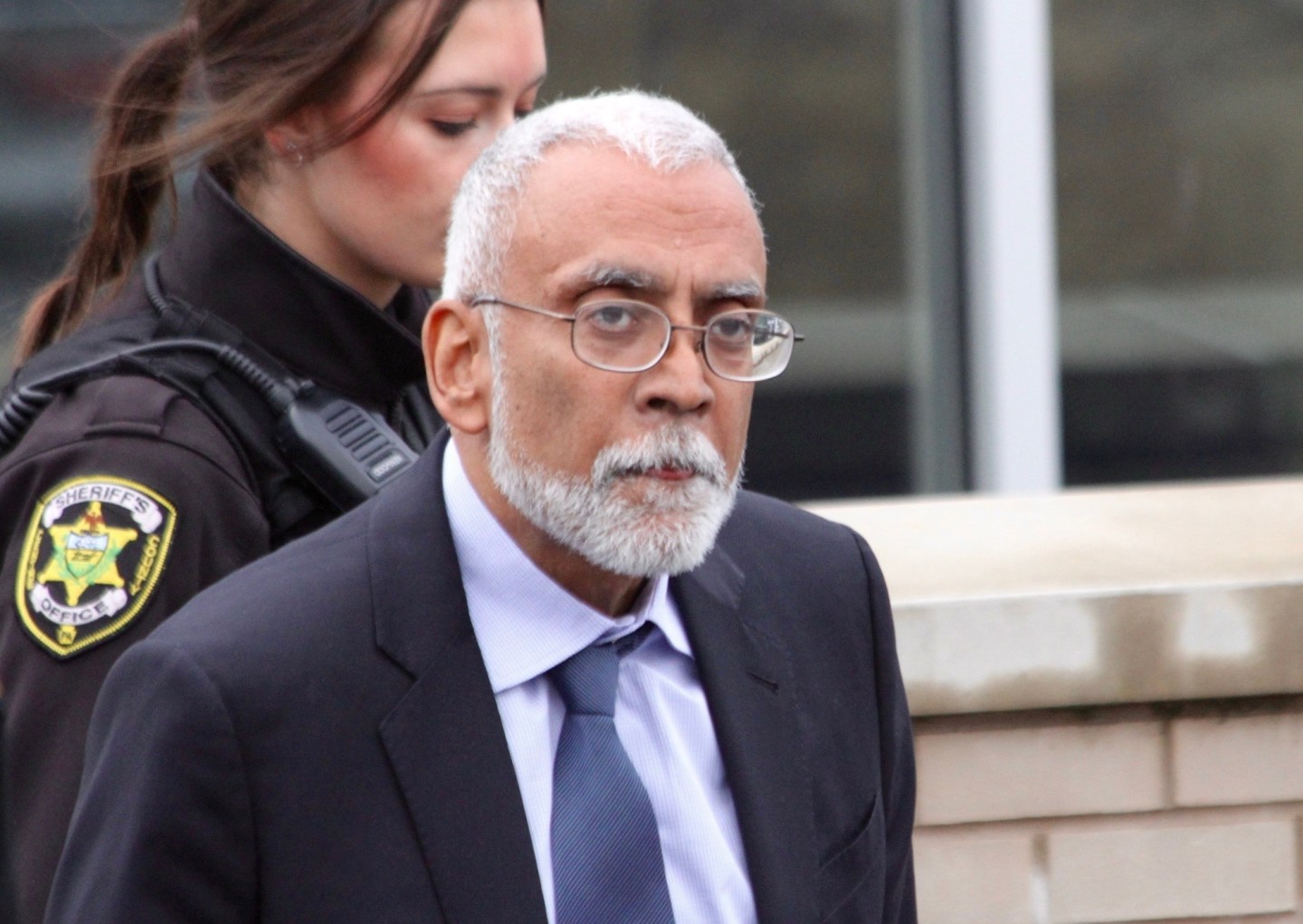 Subramanyam “Subu” Vedam walks outside the Centre County Courthouse in Bellefonte, Pa, on Feb. 6, 2025, during a hearing over new evidence uncovered in his 1983 murder case.