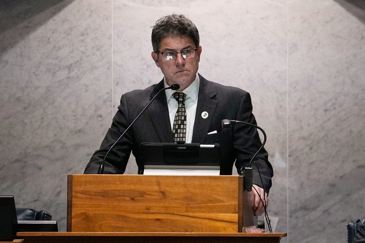 Senate President Pro Tem Rodric Bray, R-Martinsville, speaks in the senate chamber at the Statehouse in Indianapolis, Feb. 1, 2024.