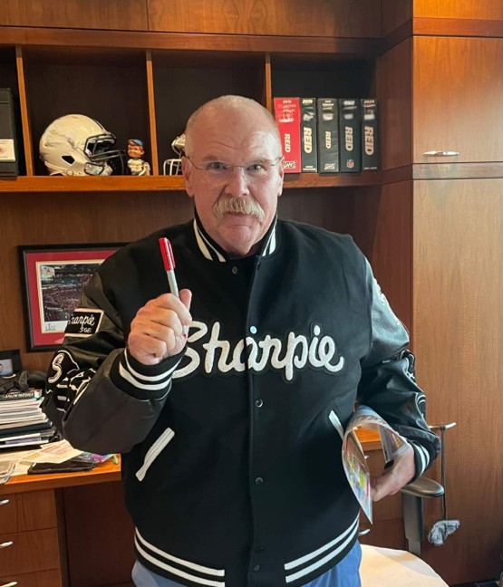 Kansas City Chiefs head coach Andy Reid pictured with Sharpie products in Newell Brands' promotional material.