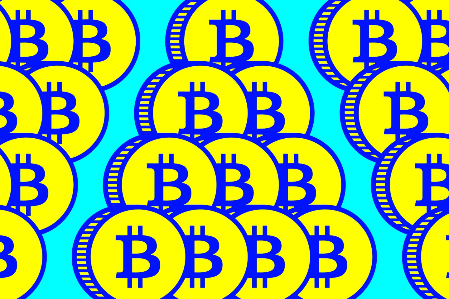 A pyramid of Bitcoins stacked on top of each other.