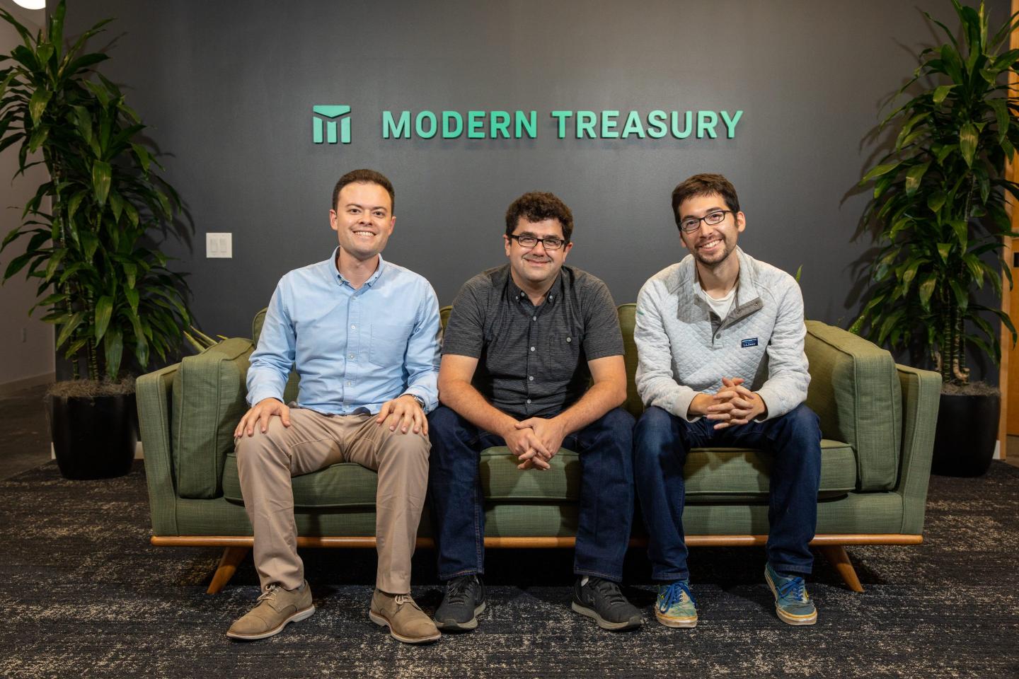 Modern Treasury cofounders from left to right: Matt Marcus,   Dimitri Dadiomov, and Sam Aarons.