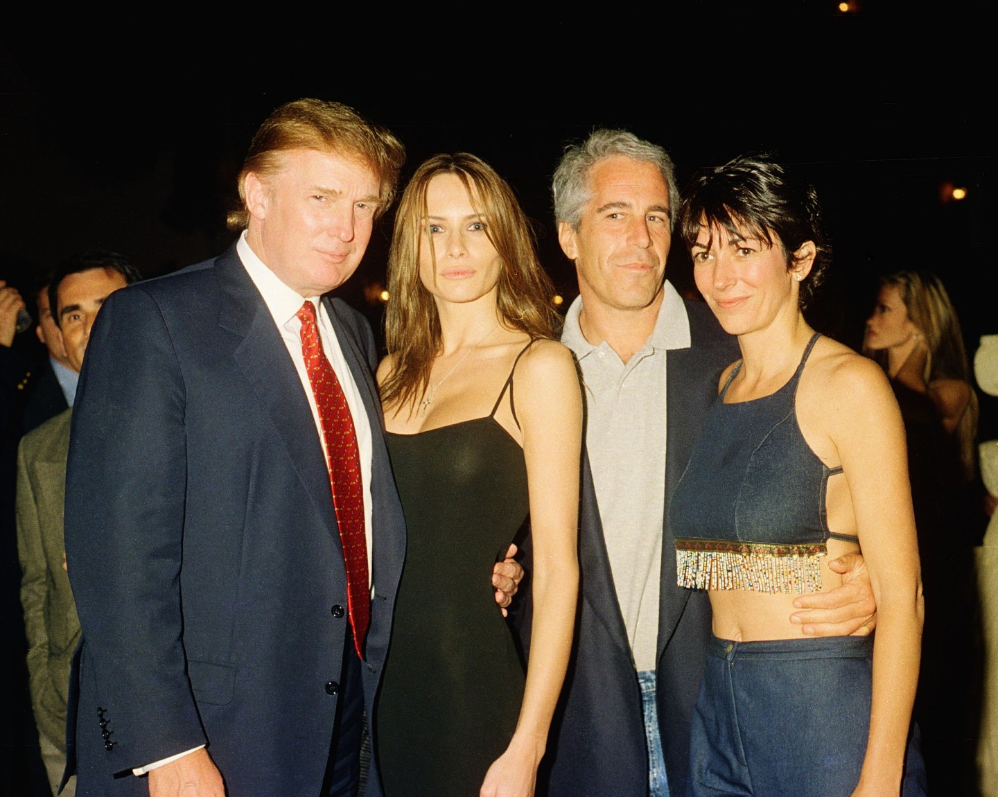 Donald Trump, Melania Trump, Jeffrey Epstein and Ghislaine Maxwell pose for a photo together