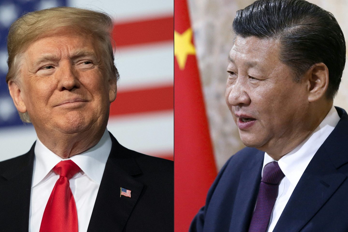This combination of pictures created on May 14, 2020 shows recent portraits of China's President Xi Jinping (R) and US President Donald Trump.