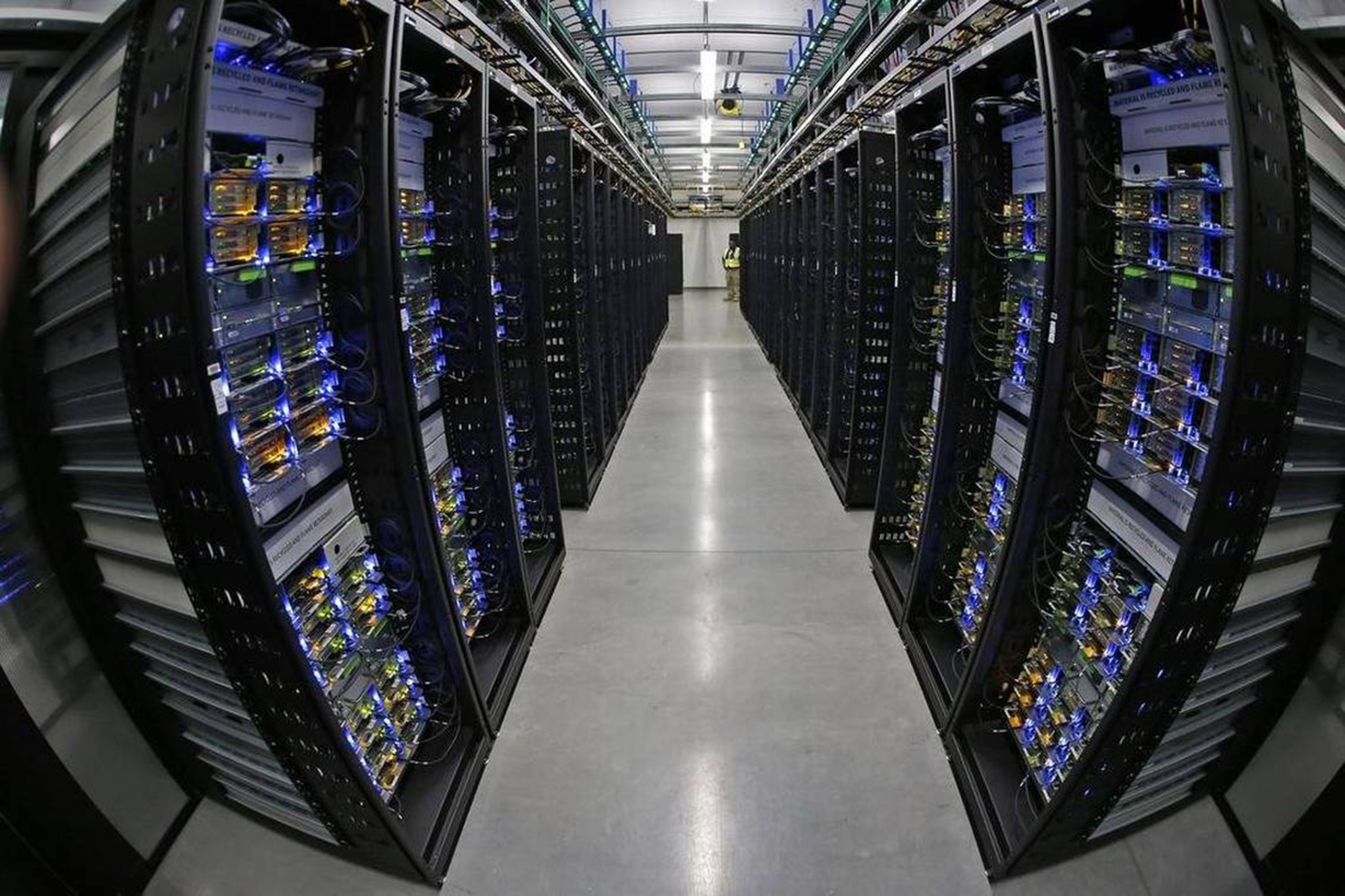 Rows of servers at Facebook's Fort Worth Data Center in Texas.
