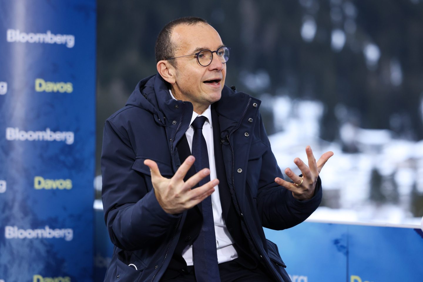 Olivier Blum, chief executive officer of Schneider Electric SE, during a Bloomberg Television interview at the World Economic Forum (WEF) in Davos, Switzerland, on Thursday, Jan. 23, 2025.