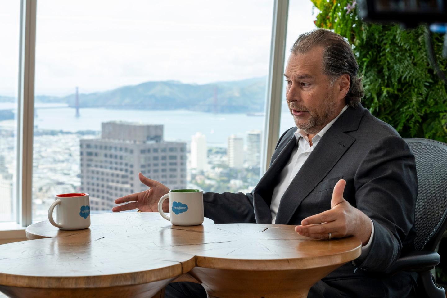 Marc Benioff, chief executive officer of Salesforce Inc., during an interview on "The Circuit with Emily Chang" in San Francisco, California, US, on Friday, April 25, 2025.