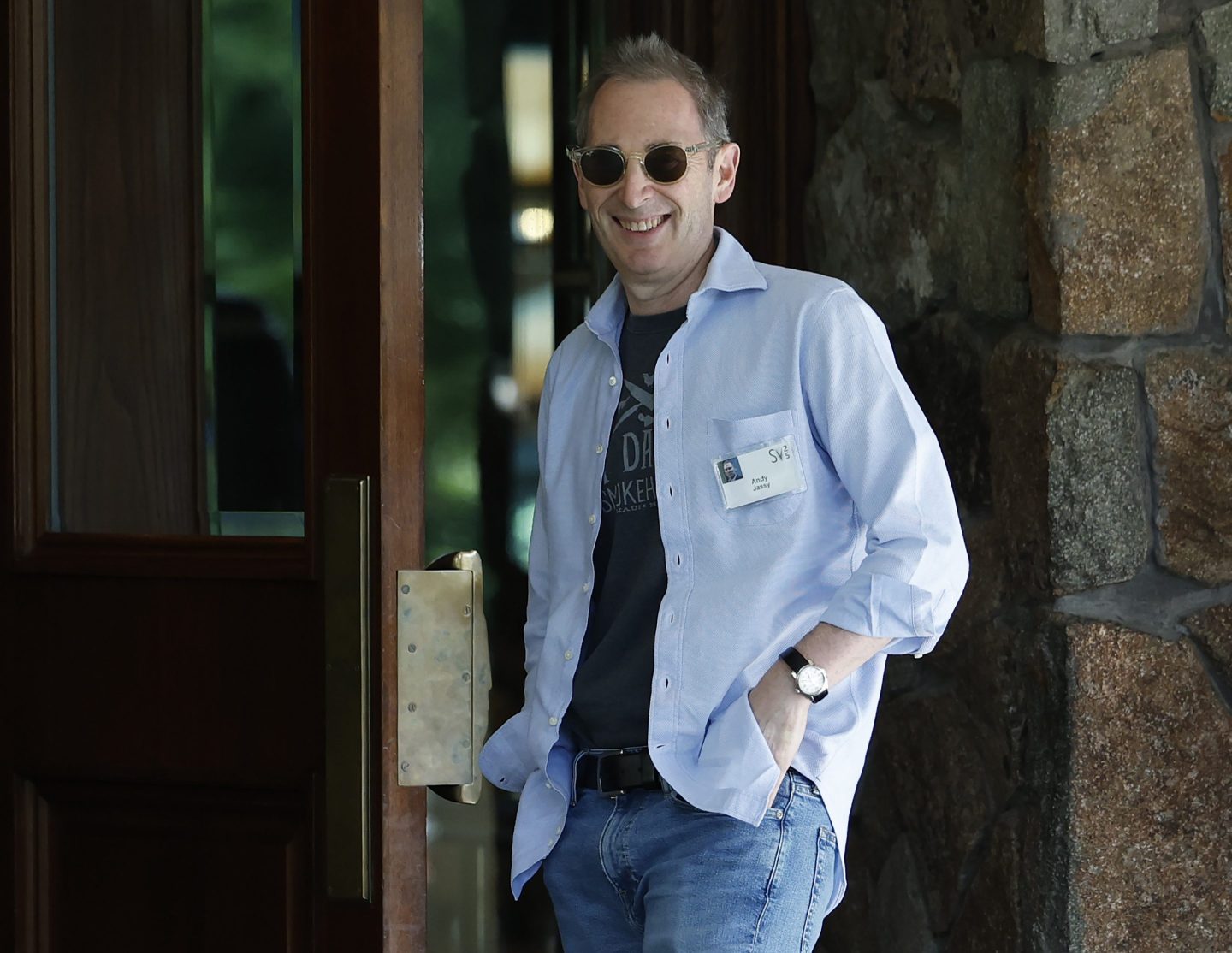 Amazon.com President and CEO Andy Jassy leaves the Sun Valley Lodge at the Allen & Company Sun Valley Conference on July 8, 2025 in Sun Valley, Idaho.