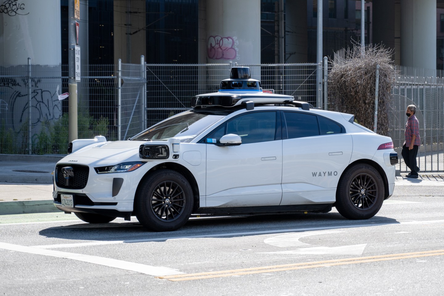 An autonomous Waymo Jaguar I-Pace