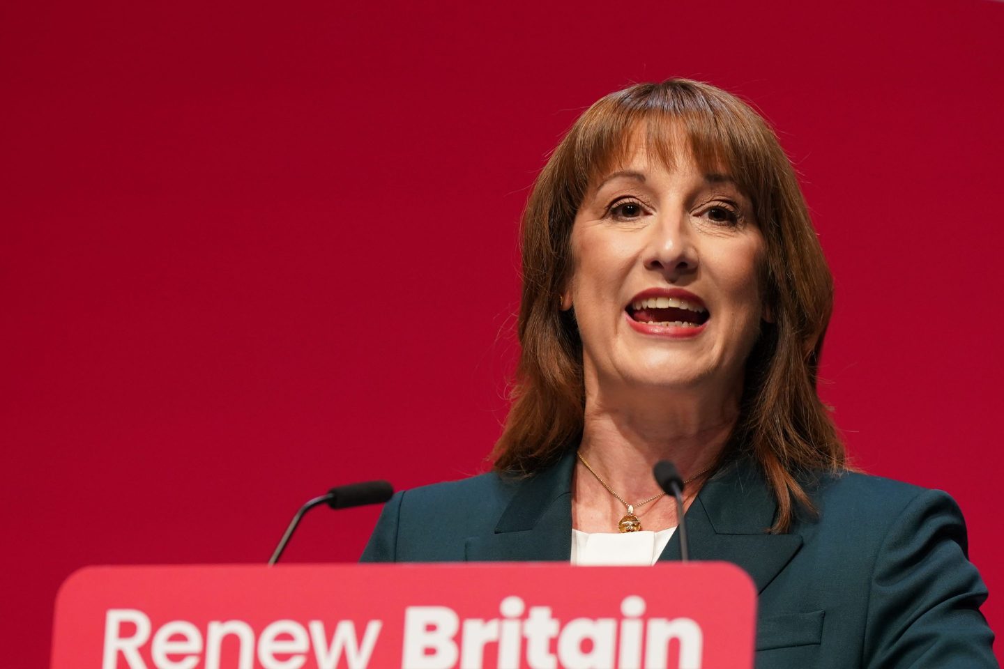 LIVERPOOL, ENGLAND - SEPTEMBER 29: Chancellor of the Exchequer Rachel Reeves speaks on stage during day two of the Labour Party conference at ACC Liverpool on September 29, 2025 in Liverpool, England.
