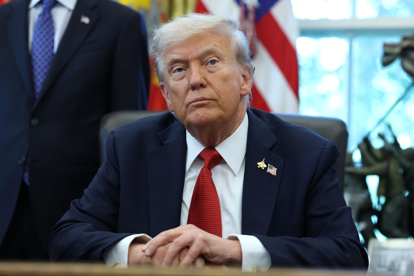 U.S. President Donald Trump speaks in the Oval Office at the White House on October 06, 2025 in Washington, DC.