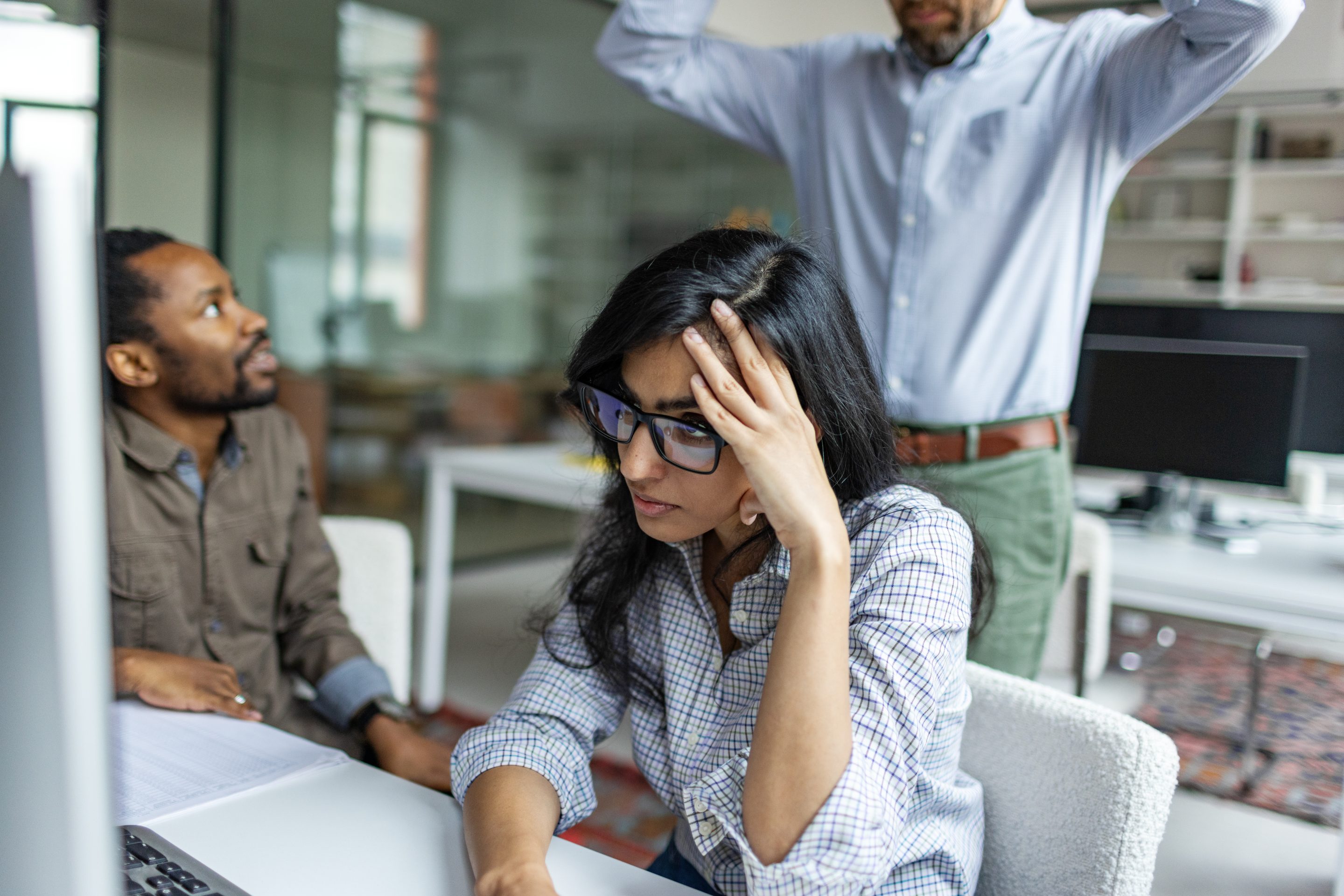 Upset, stressed worker