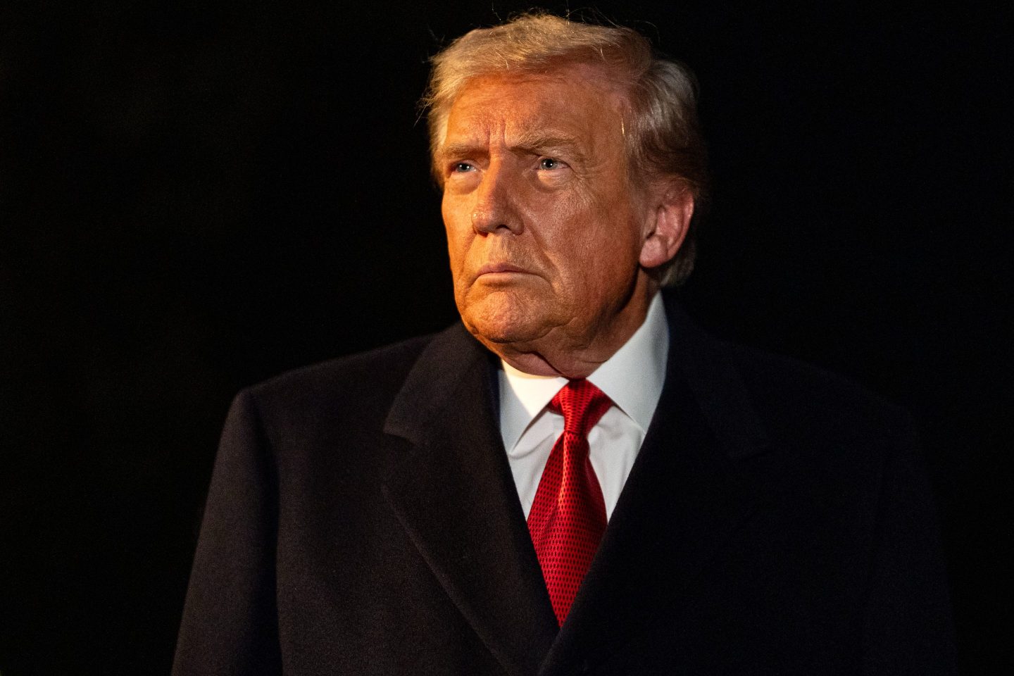 U.S. President Donald Trump speaks to members of the press as he departs the White House for Joint Base Andrews on October 24, 2025 in Washington, DC.