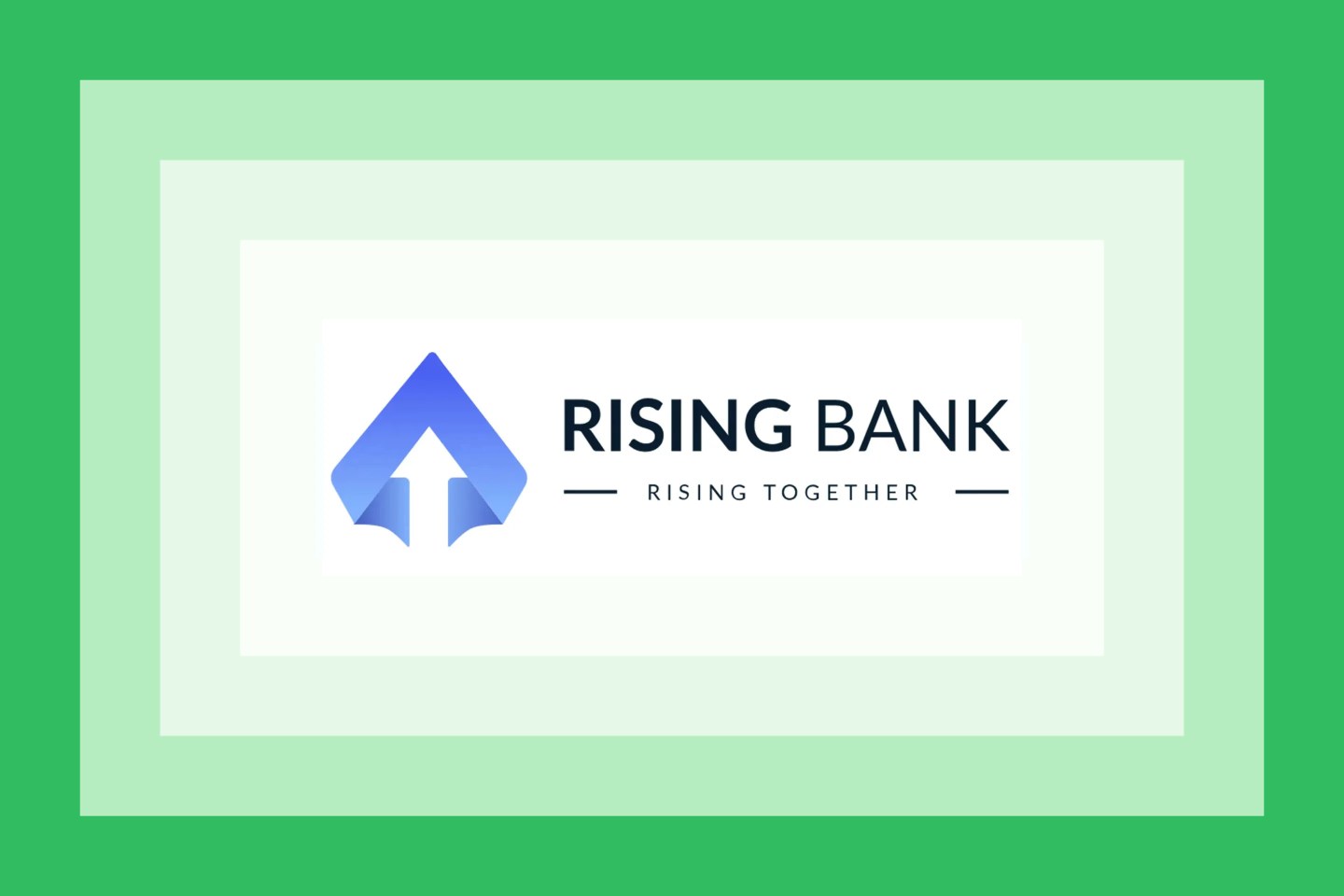 The Rising Bank logo on a green layered background.