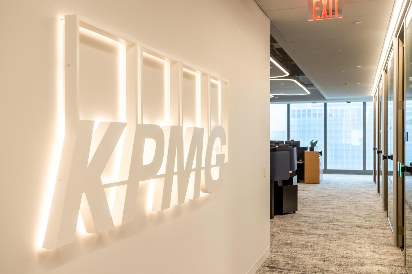 KPMG logo in new building.