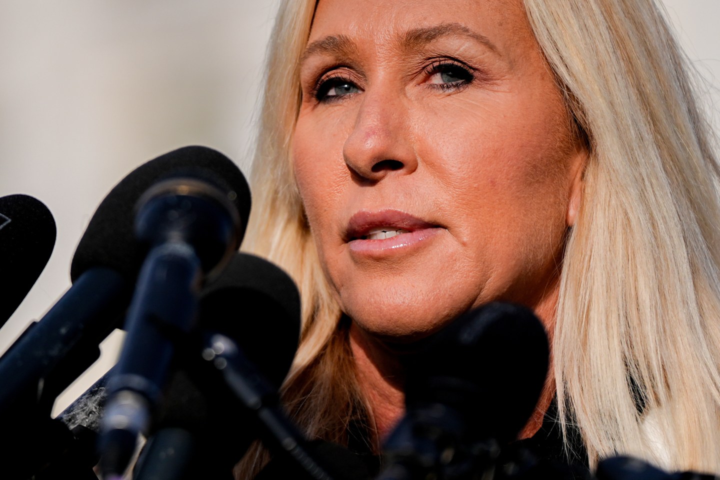 Rep. Marjorie Taylor Greene, R-Ga., speaks during a news conference on the Epstein Files Transparency Act, Tuesday, Nov. 18, 2025, outside the U.S. Capitol in Washington.
