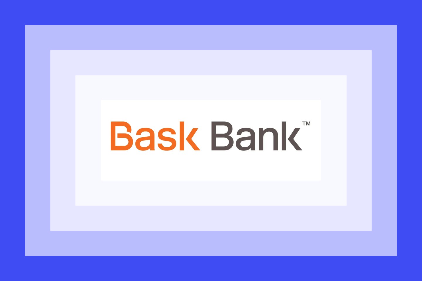 The Bask Bank logo on a blue and purple layered background.