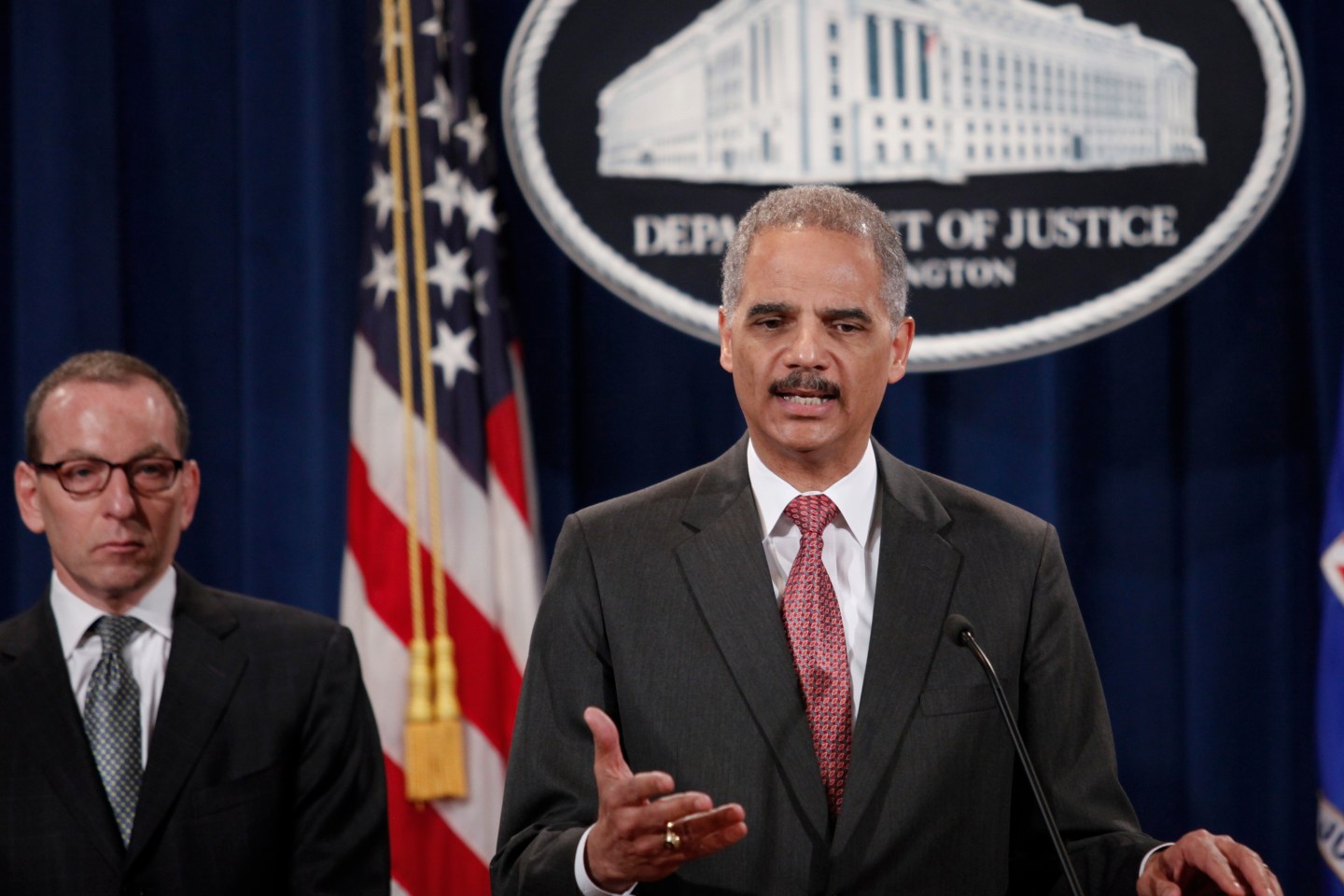 Eric Holder speaks at a press conference