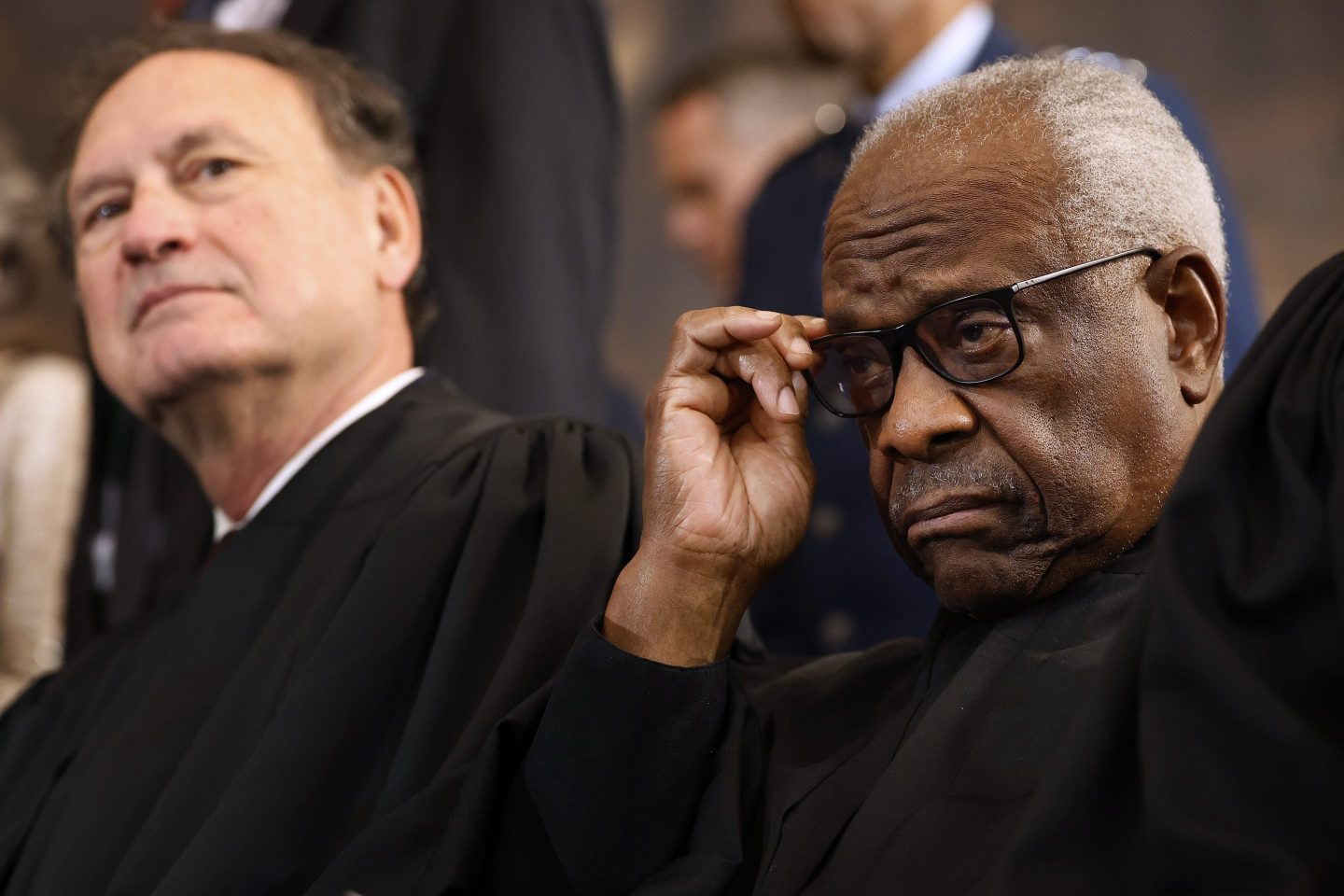 U.S. Supreme Court Associate Justices Samuel Alito and Clarence Thomas at the inauguration ceremonies in the Rotunda of the U.S. Capitol on January 20, 2025.