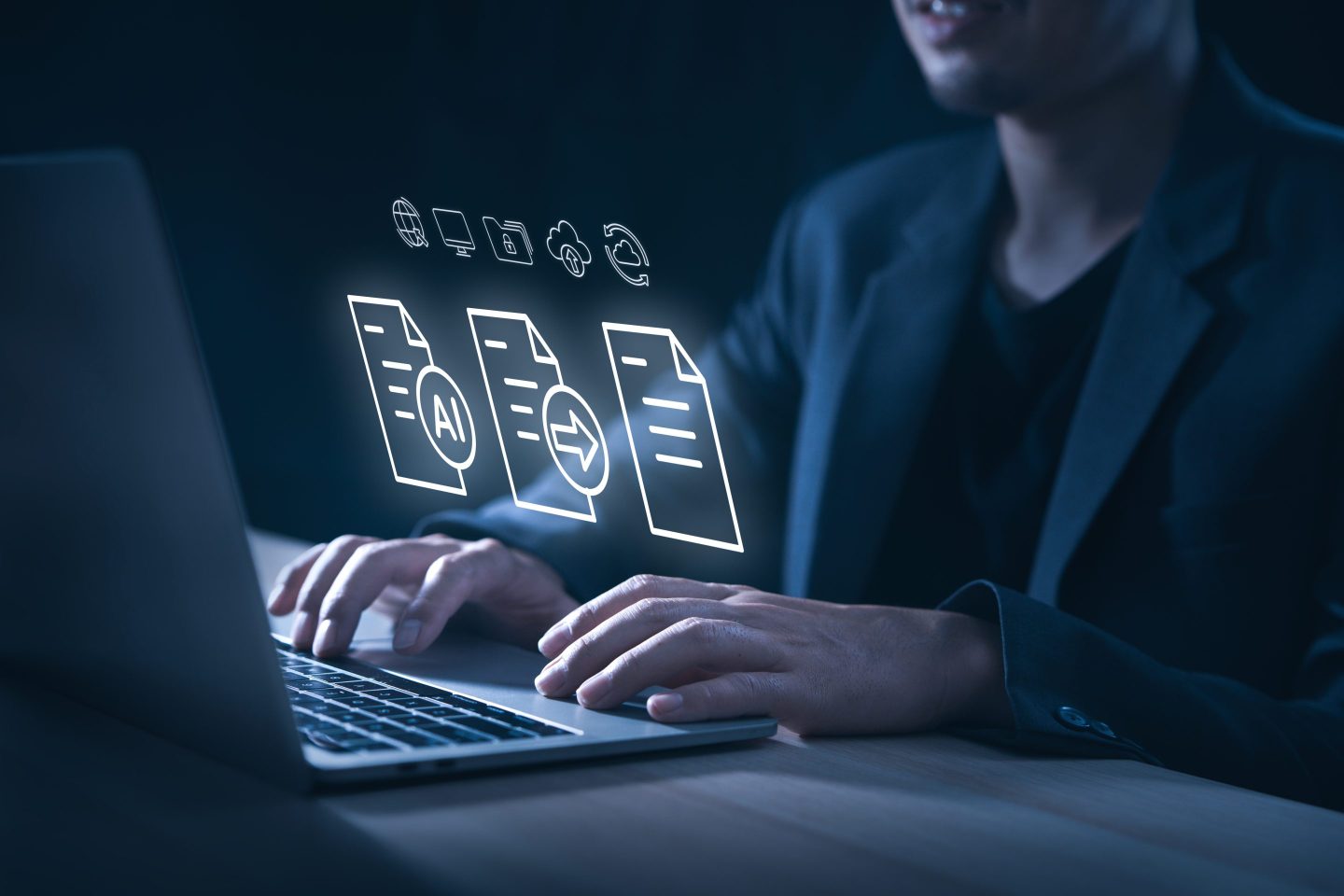 Business person uses computer for artificial Intelligence.