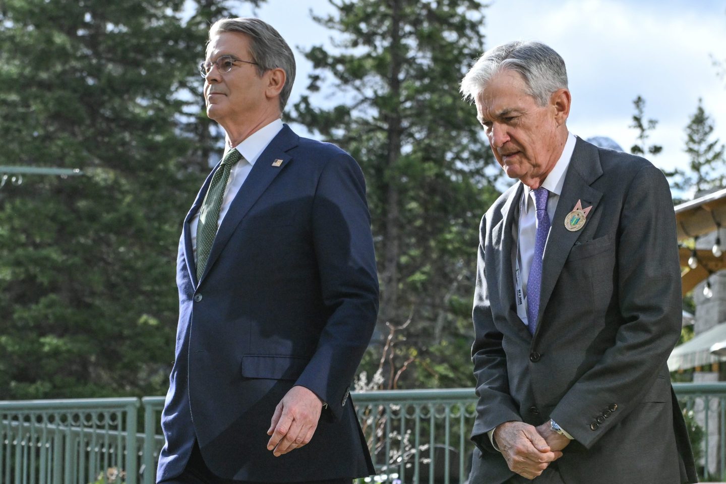 United States Secretary of the Treasury Scott Bessent (L) and Chair of the Federal Reserve of the United States Jerome Powell (R).