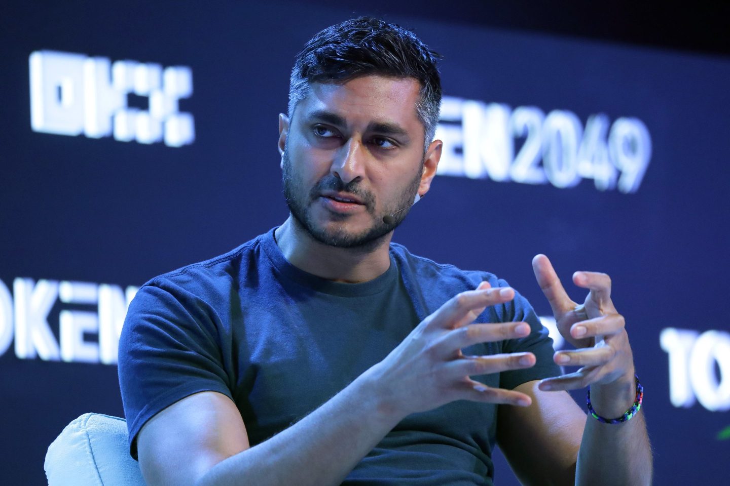 Arjun Sethi on stage in Singapore.