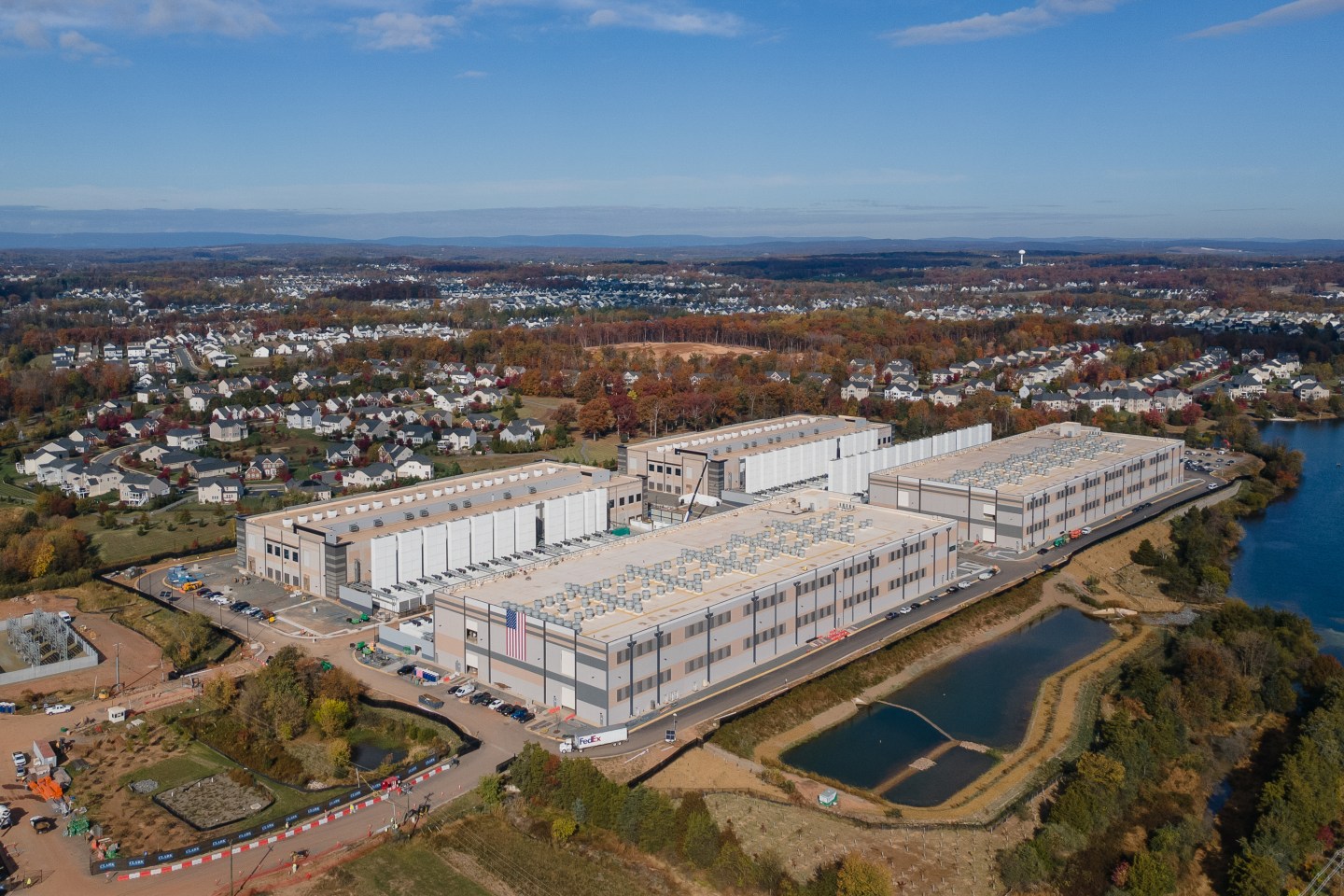 An aerial view of one of Microsoft's data centers on a sunny day