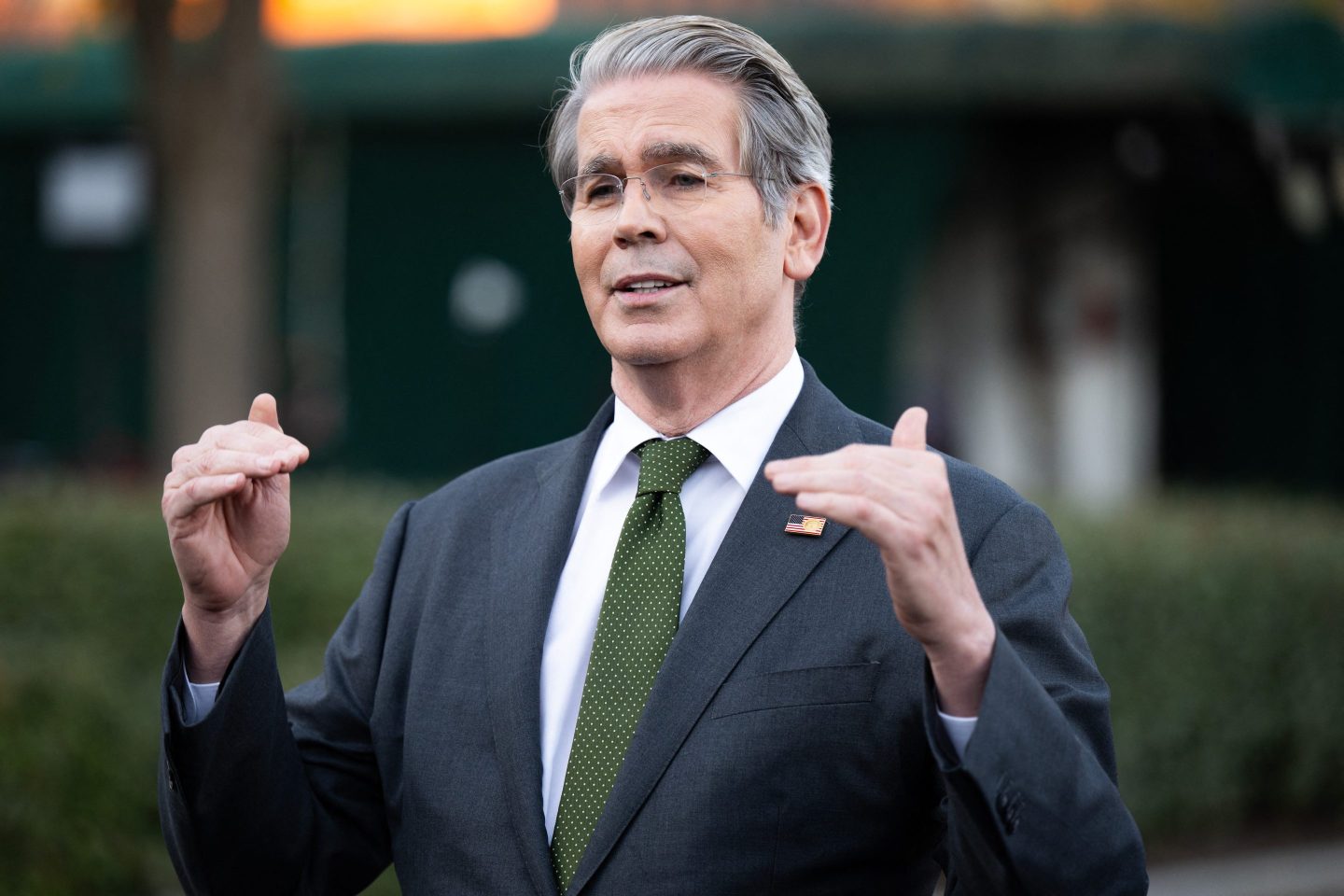 Treasury Secretary Scott Bessent speaks with the media outside of the West Wing of the White House on November 5, 2025.