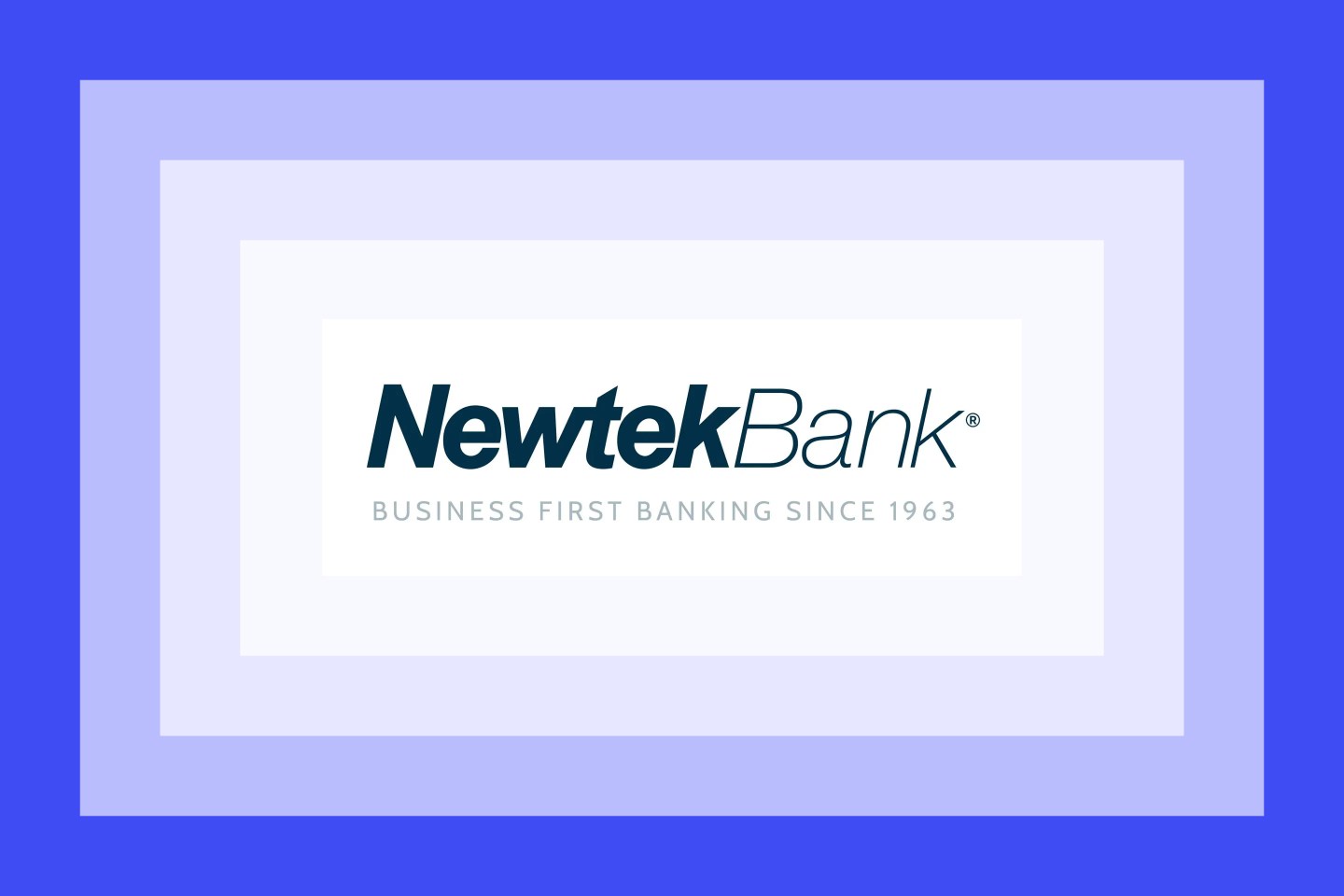 The Newtek Bank logo on a purple and blue framed background.