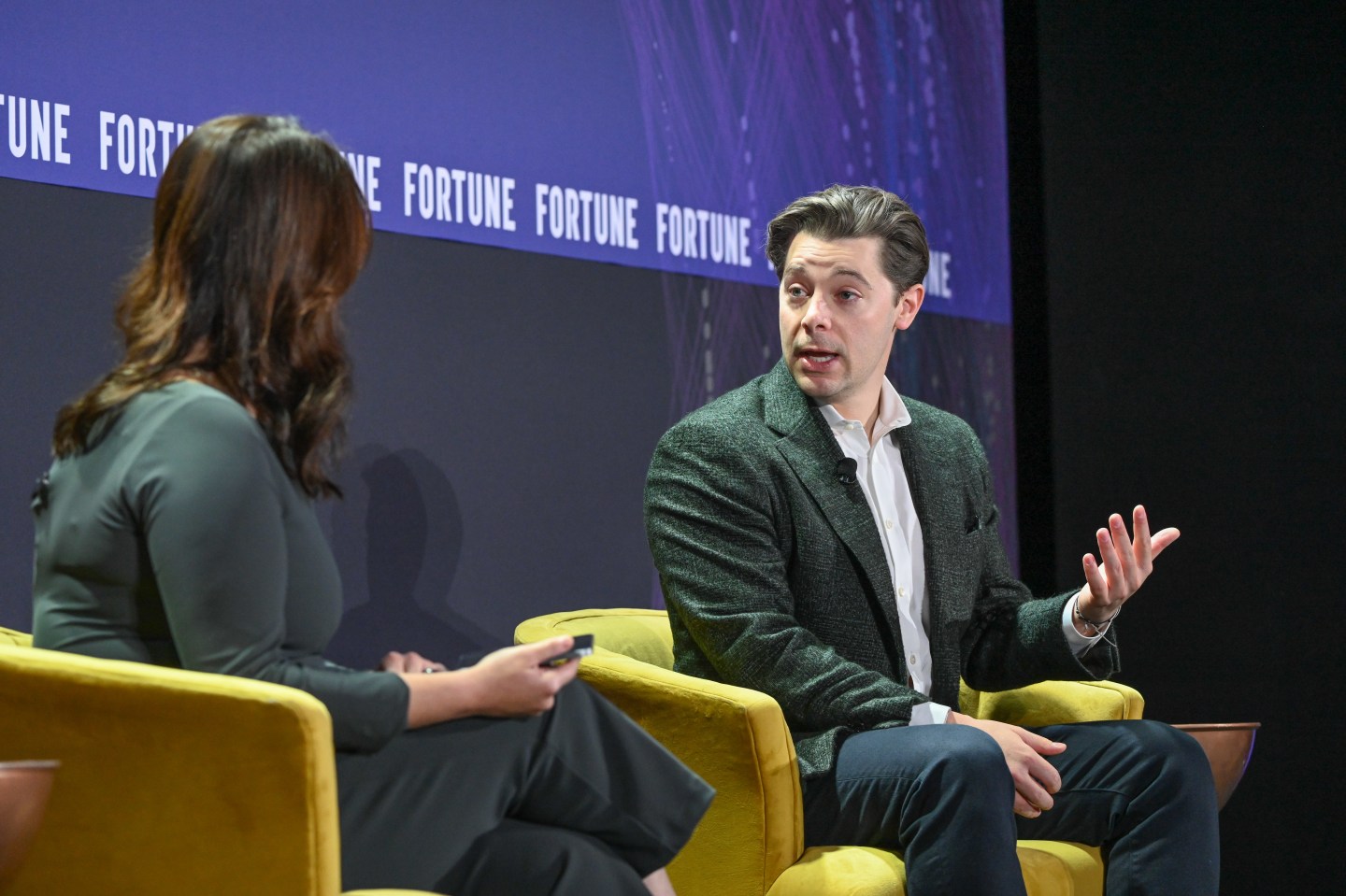 OpenAI chief operating officer Brad Lightcap (right) speaking at Fortune Brainstorm AI 2025 in San Francisco, California. (Photo: Stuart Isett/Fortune)