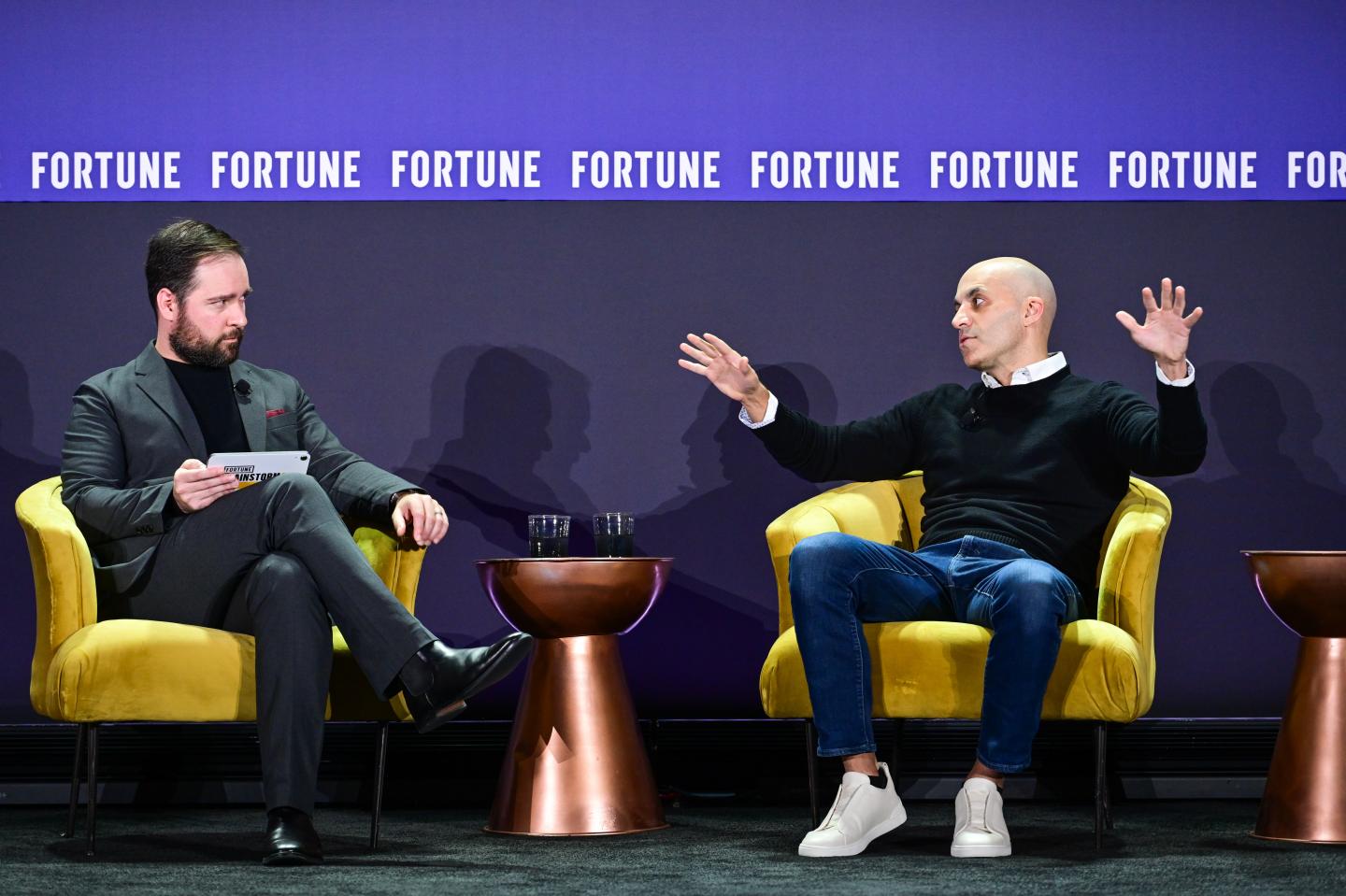 Databricks co-founder and CEO Ali Ghodsi (right) with Fortune editorial director Andrew Nusca at Fortune Brainstorm AI 2025 in San Francisco. (Photo: Stuart Isett/Fortune)