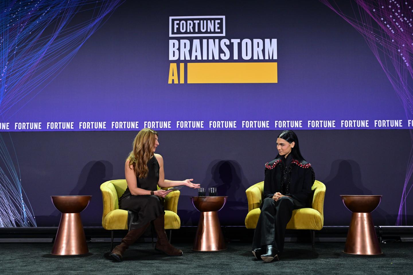 Zehra Naqvi, Founder and CEO, Lore Kiara Nirghin, Scientist; Co-Founder and Chief Technology Officer, Chima Moderator: Rana El Kaliouby, Blue Tulip Ventures Photograph by Stuart Isett/Fortune