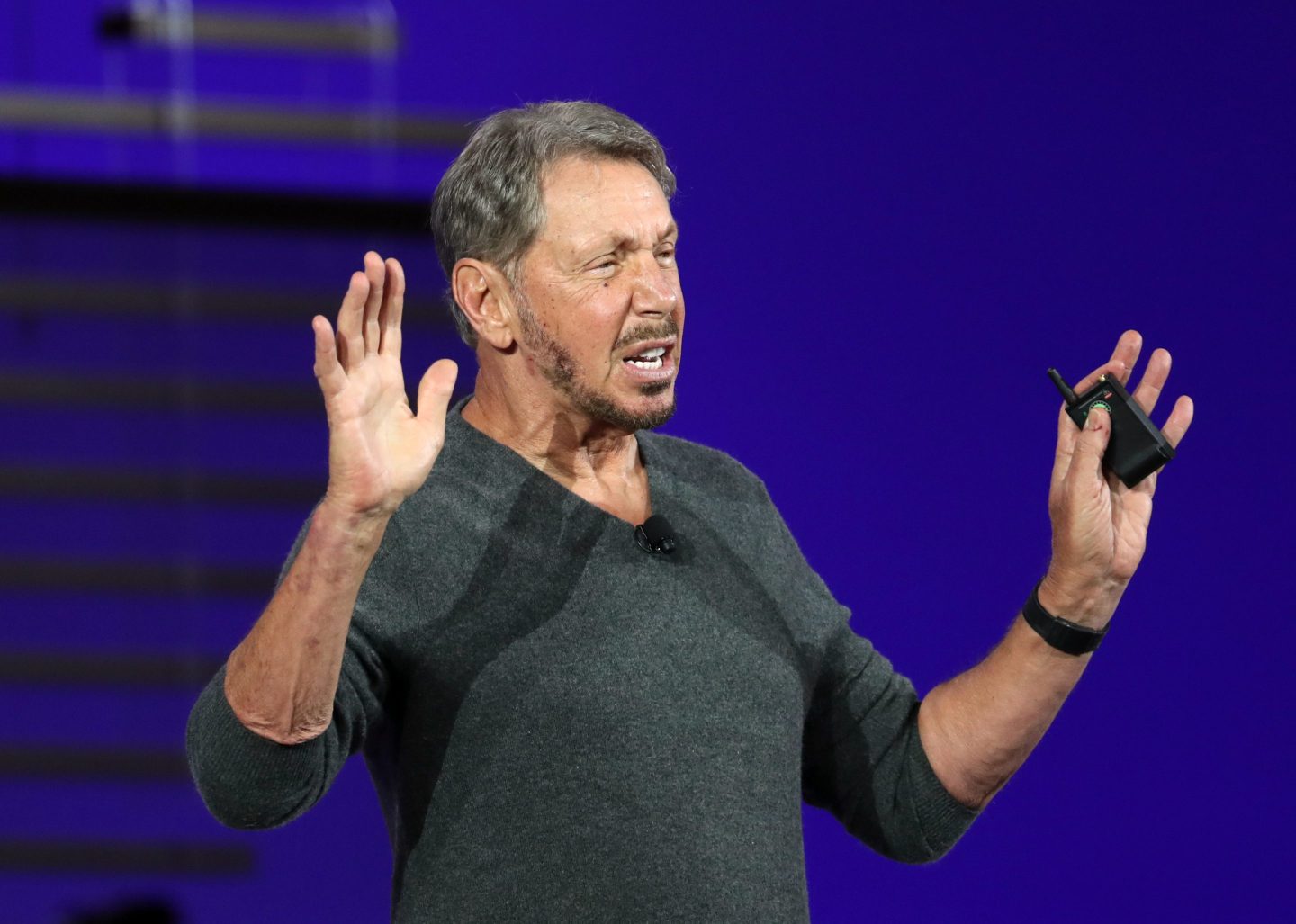 Oracle chairman of the board and chief technology officer Larry Ellison delivers a keynote address during the 2019 Oracle OpenWorld on September 16, 2019 in San Francisco, California.
