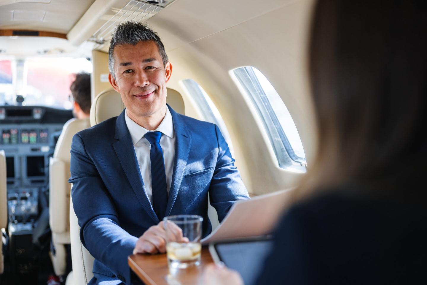 Man on private jet