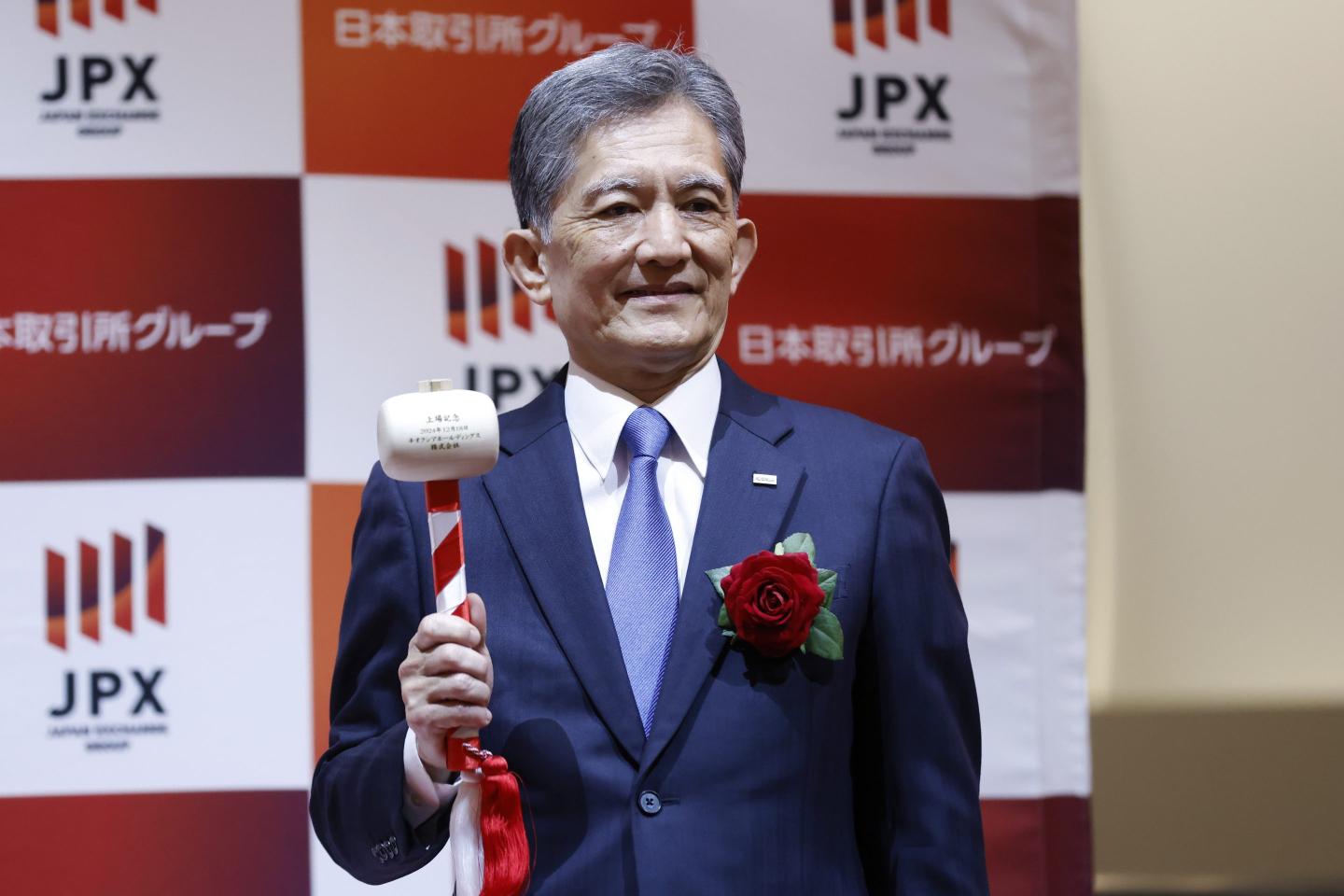 Nobuo Hayasaka, president of Kioxia Holdings Corp., stands for photographs during the company's listing ceremony at the Tokyo Stock Exchange in Tokyo, Japan, on Wednesday, Dec. 18, 2024.
