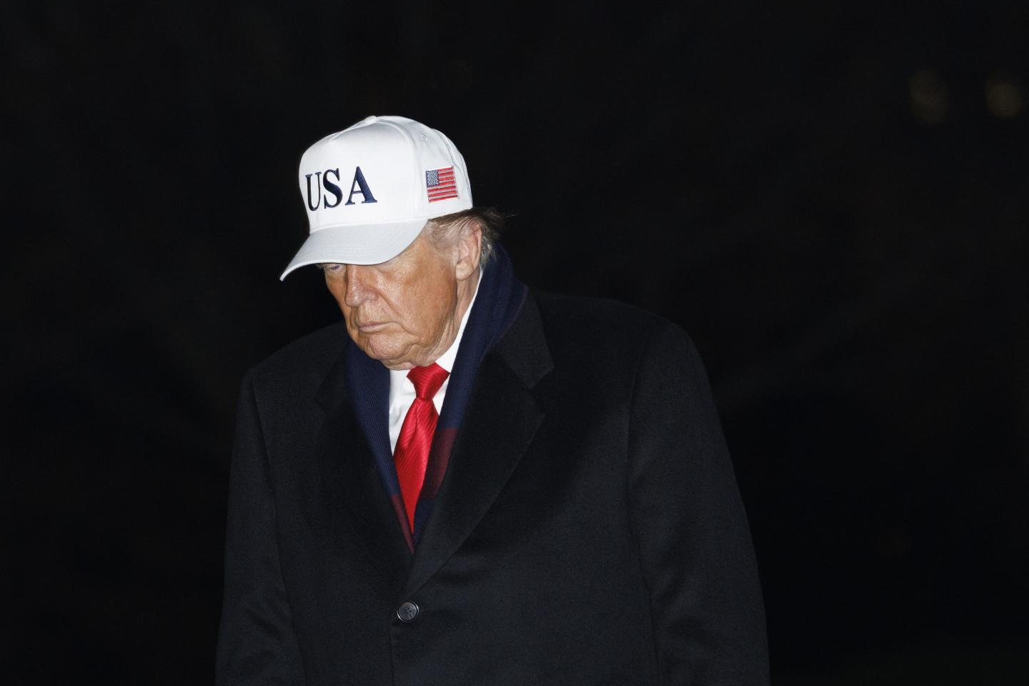 President Donald Trump walks to the South Portico along the South Lawn at the White House on December 13, 2025 in Washington, DC