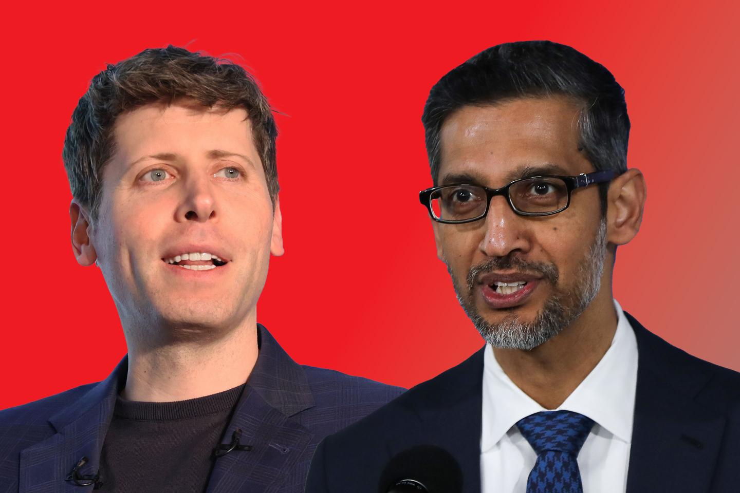 OpenAI CEO Sam Altman (left) and Alphabet/Google CEO Sundar Pichai.