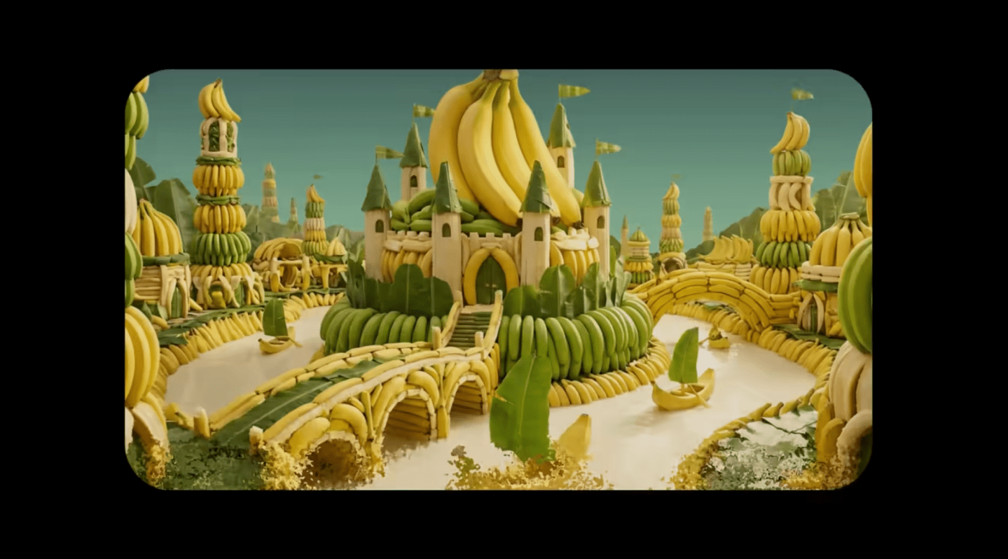A fanciful rendering of a castle constructed out of bananas