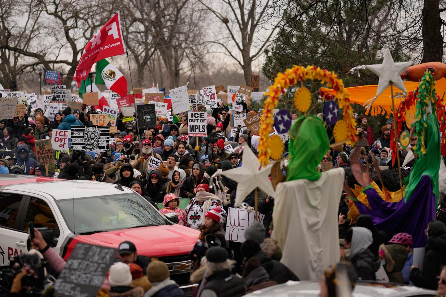 Thousands protest in Minneapolis after deadly ICE shooting as agents continue raids throughout city. ‘We’re all living in fear right now’