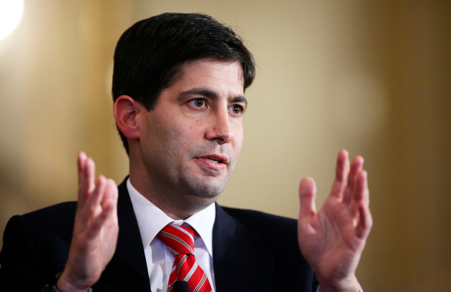 Kevin Warsh, governor of the U.S. Federal Reserve, speaks during a panel discussion at an Executives' Club of Chicago luncheon in Chicago, Illinois, U.S., on Thursday, Nov. 18, 2010. Warsh said debate over the central bank's unconventional monetary policy shouldn't impair the Fed's independence from politics. Photographer: Tim Boyle/Bloomberg via Getty Images