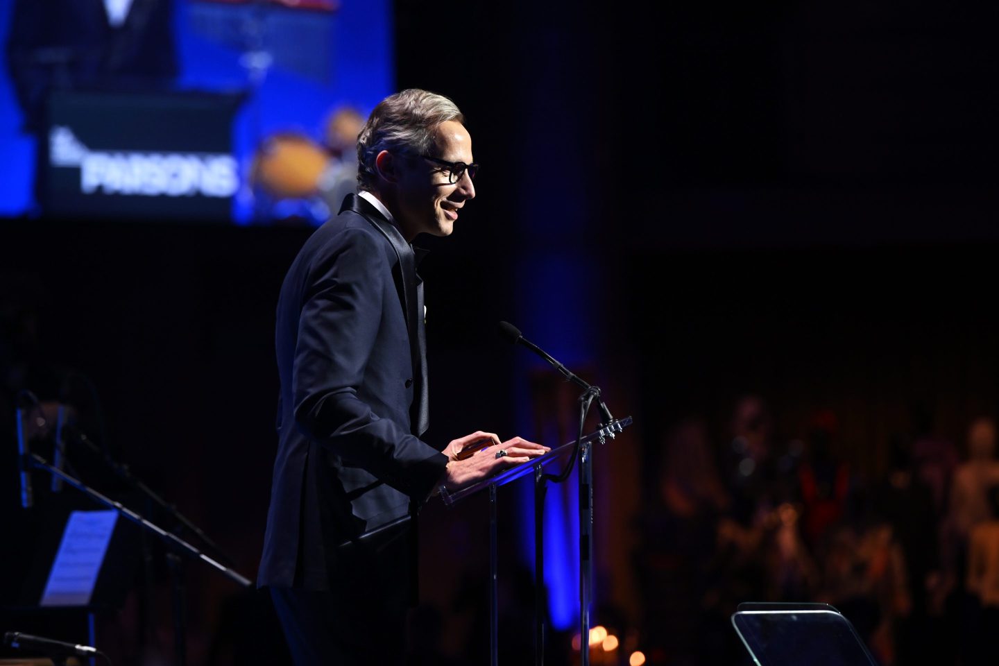 NEW YORK, NEW YORK - MAY 24: Geoffroy van Raemdonck speaks onstage during the 74th Annual Parsons Benefit at Cipriani Wall Street on May 24, 2023 in New York City. (Photo by Noam Galai/Getty Images for Parsons School of Design)