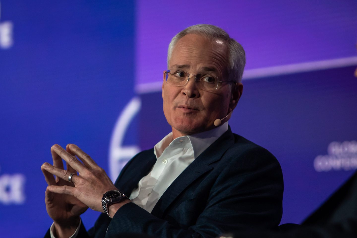 The CEO of Exxon Mobil Corporation, Darren Woods speaks at the Milken Institute's Global Conference at the Beverly Hilton Hotel, on May 6, 2024 in Beverly Hills, Calif. The 27th annual global conference explores various topics, from the rise of generative AI to electric vehicle trends, and features participants Elon Musk, retired soccer star David Beckham and actor Ashton Kutcher. (Photo by Apu Gomes/Getty Images)