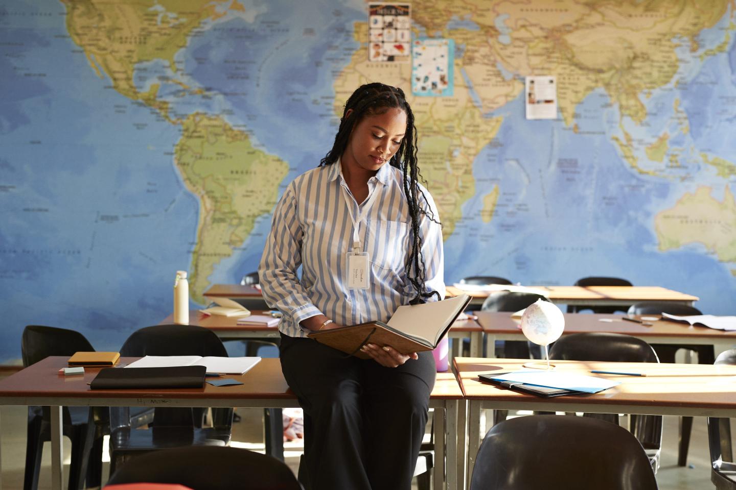 Young teacher in classroom