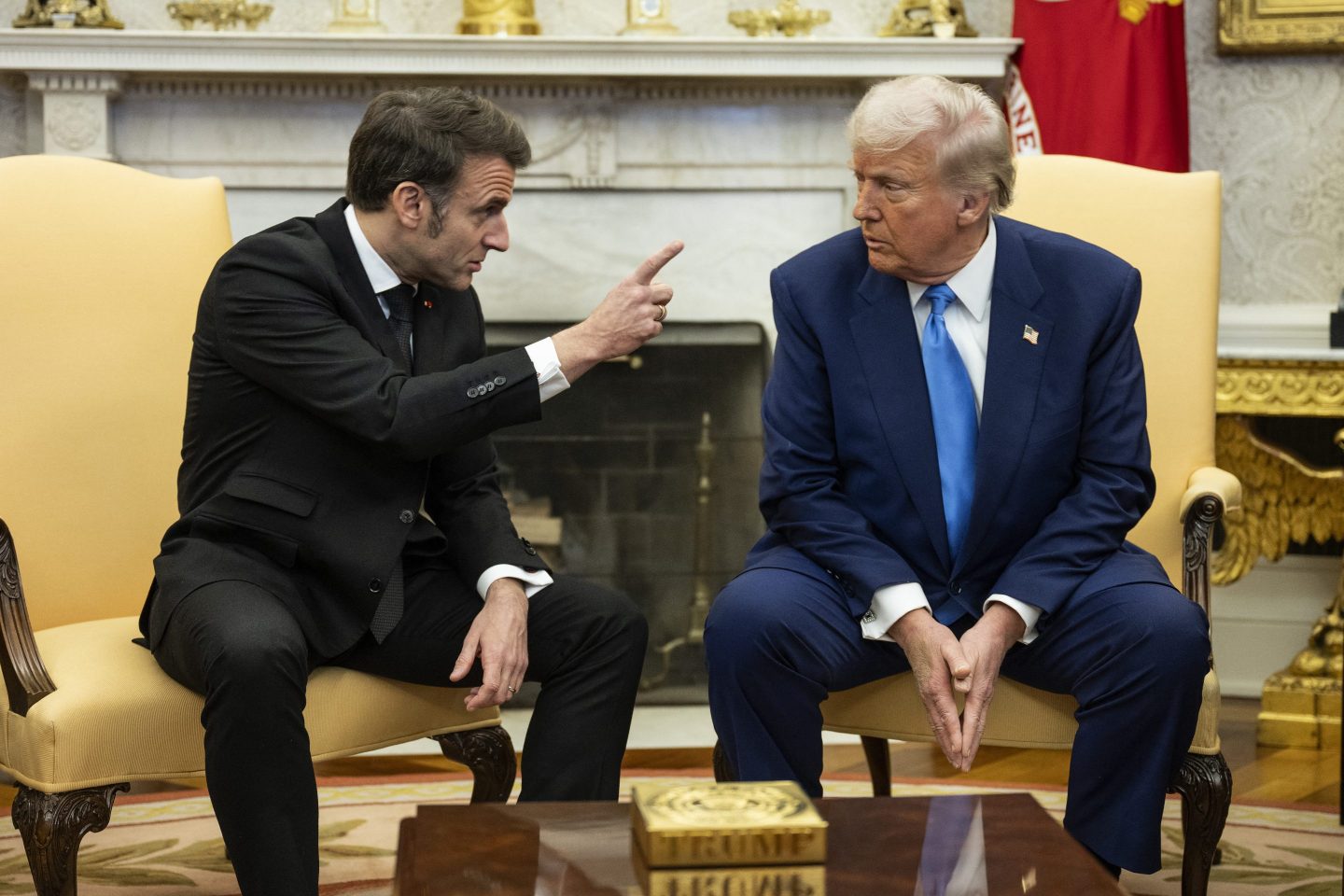 US President Donald Trump meets with French President Emmanuel Macron in the Oval Office of the White House in Washington, DC, on February 24, 2025. (Photo by Jim WATSON / AFP) (Photo by JIM WATSON/AFP via Getty Images)