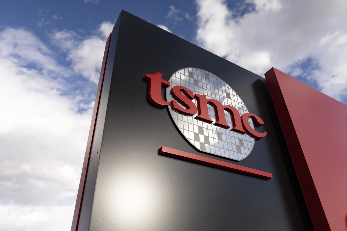 Signage for Taiwan Semiconductor Manufacturing Company (TSMC) at its fabrication plant in Phoenix, Arizona on Monday, March 3, 2025. (Photo: Rebecca Noble/Bloomberg/Getty Images)
