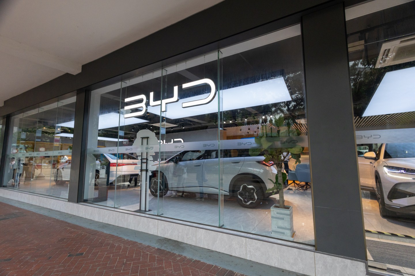 Hong Kong - May 23, 2025 : BYD Showroom in Tsim Sha Tsui, Kowloon, Hong Kong.